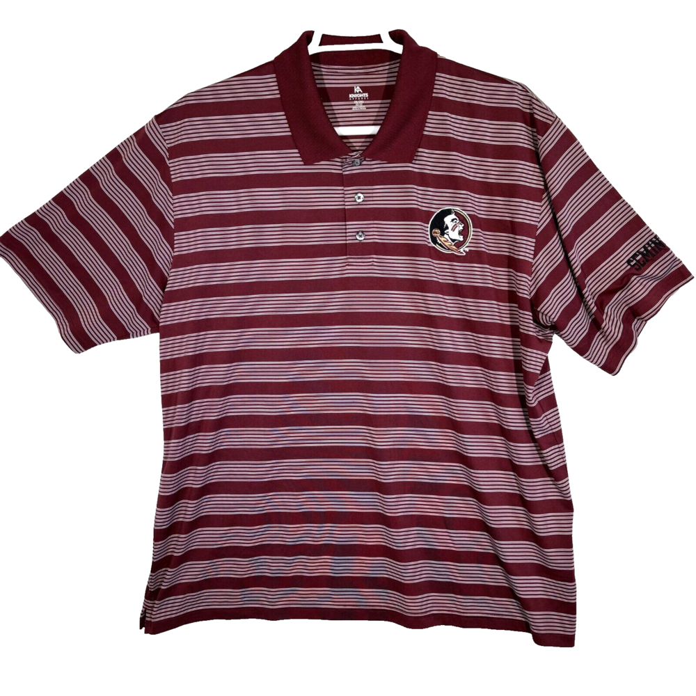Knights Apparel Polo Shirt Men’s 2XL Maroon White Stripe Florida State Seminoles